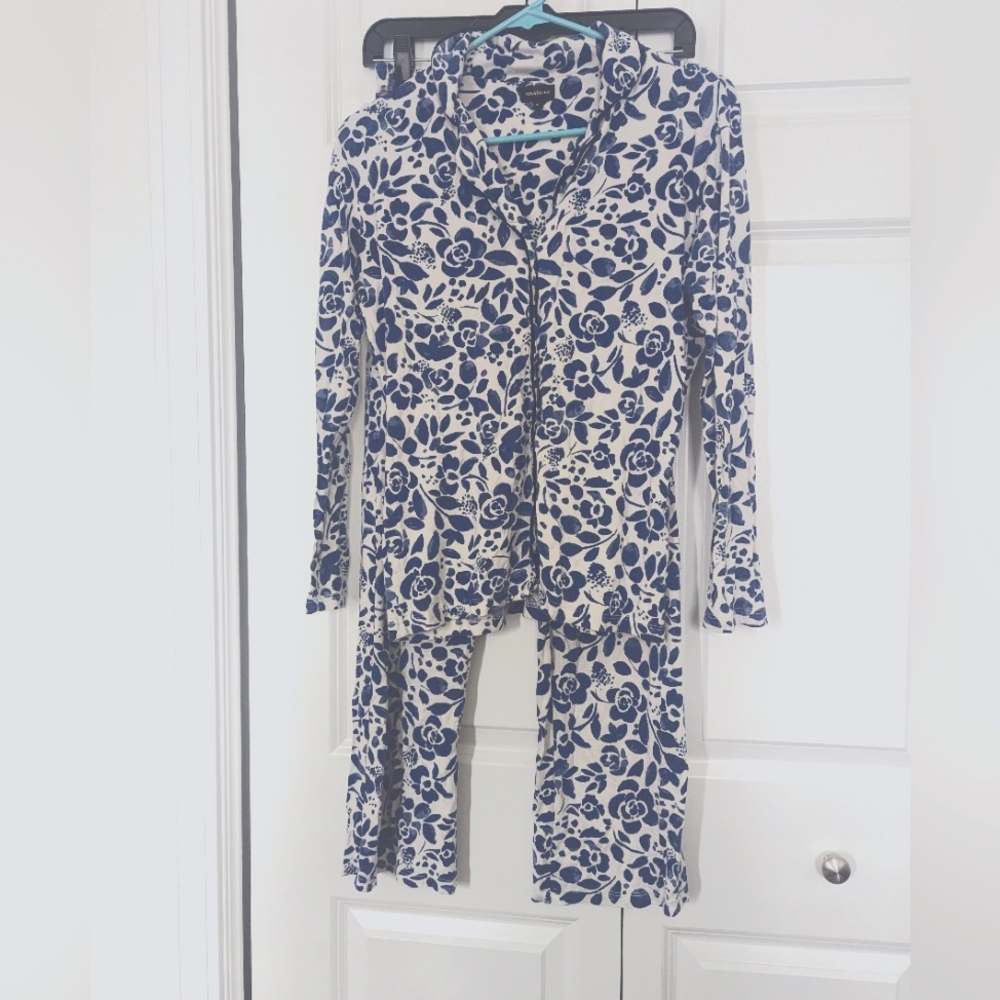 Cosabella Blue Floral Button Up Pajamas 2 piece GUC